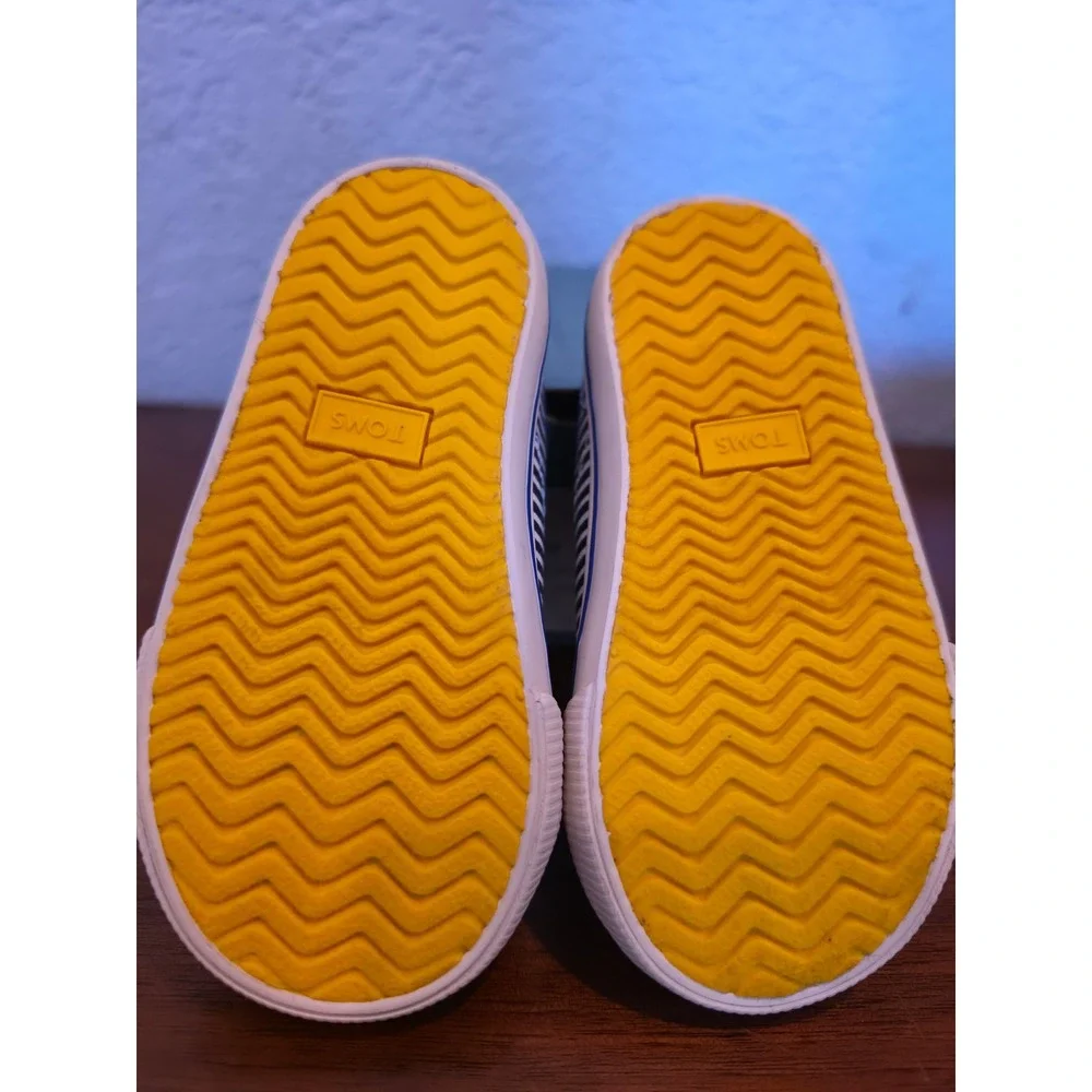 Toms Doheny Tiny 6 Kids Shoes Black White Stripe Smiley Blue Yellow 10014276